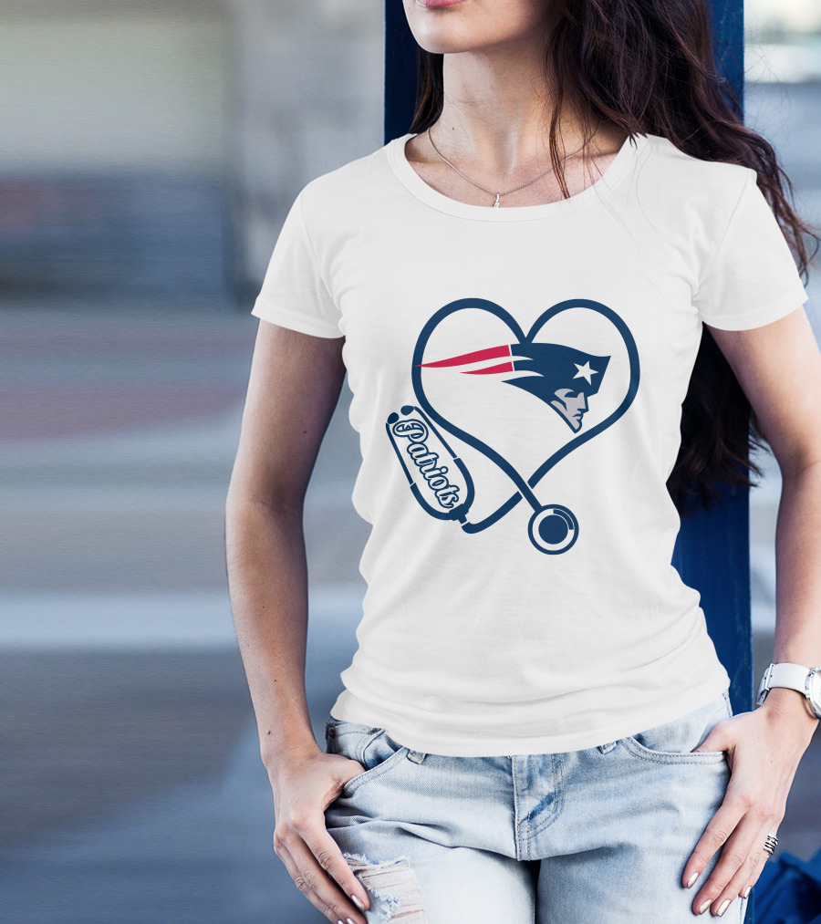 Nurse Heart Stethoscope New England Patriots T-Shirt