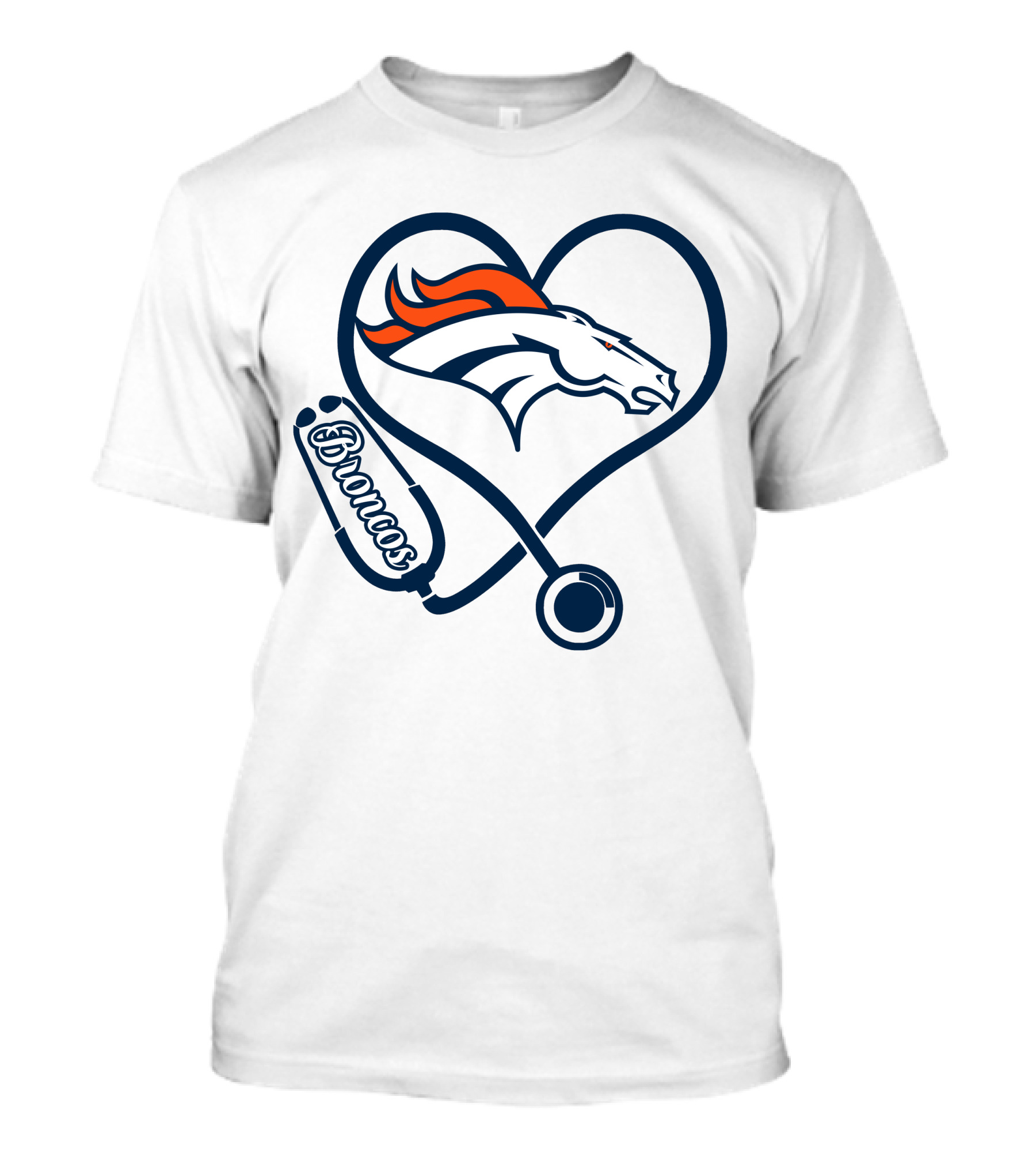 Denver Broncos Nurse Heart Stethoscope T-Shirt