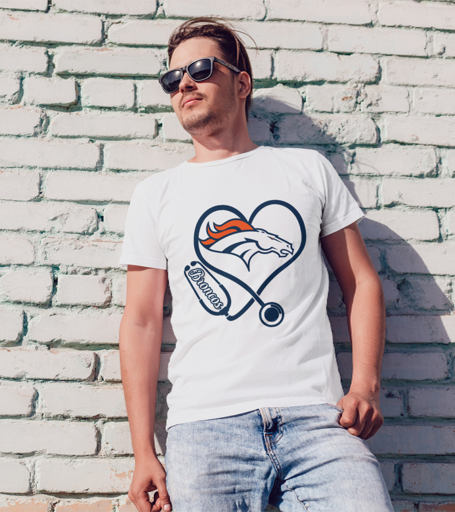 Denver Broncos Nurse Heart Stethoscope T-Shirt
