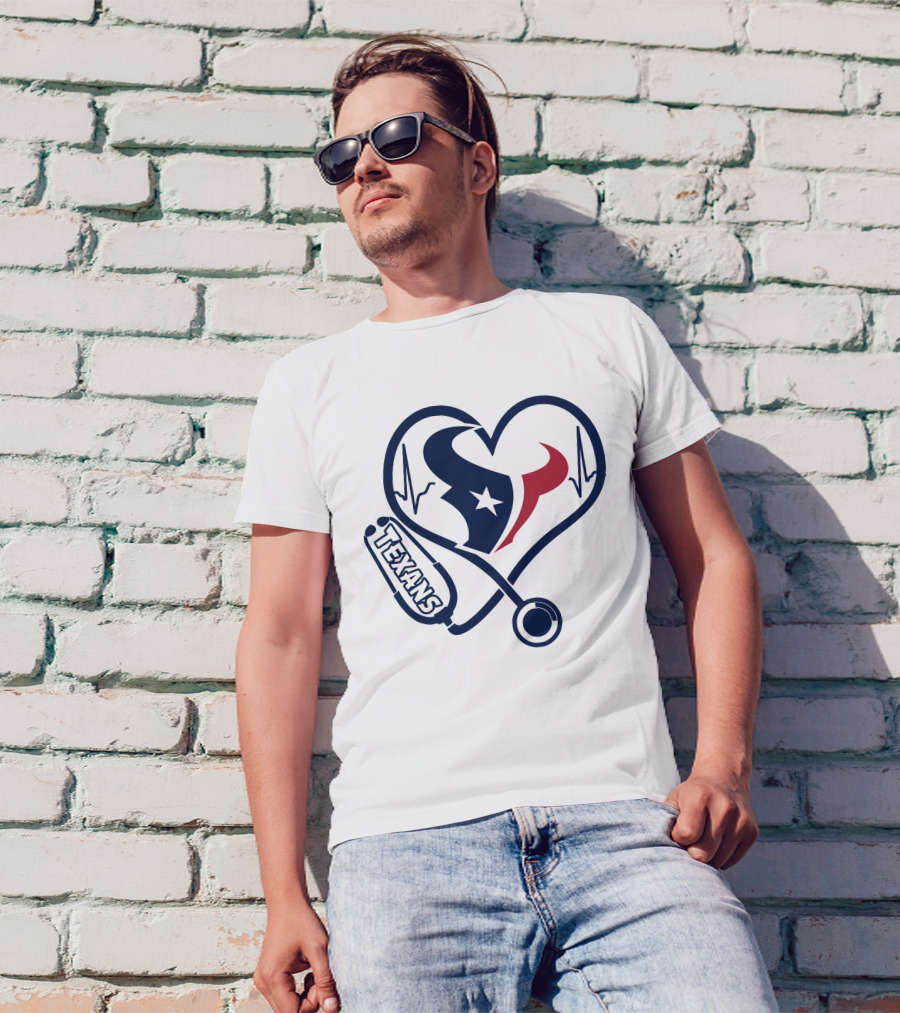 Nurse Love Houston Texans Heartbeat Stethoscope T-Shirt