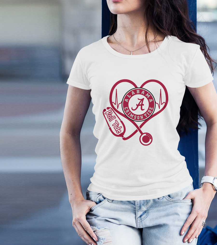 Alabama Crimson Tide Heartbeat Stethoscope Roll Tide T-Shirt