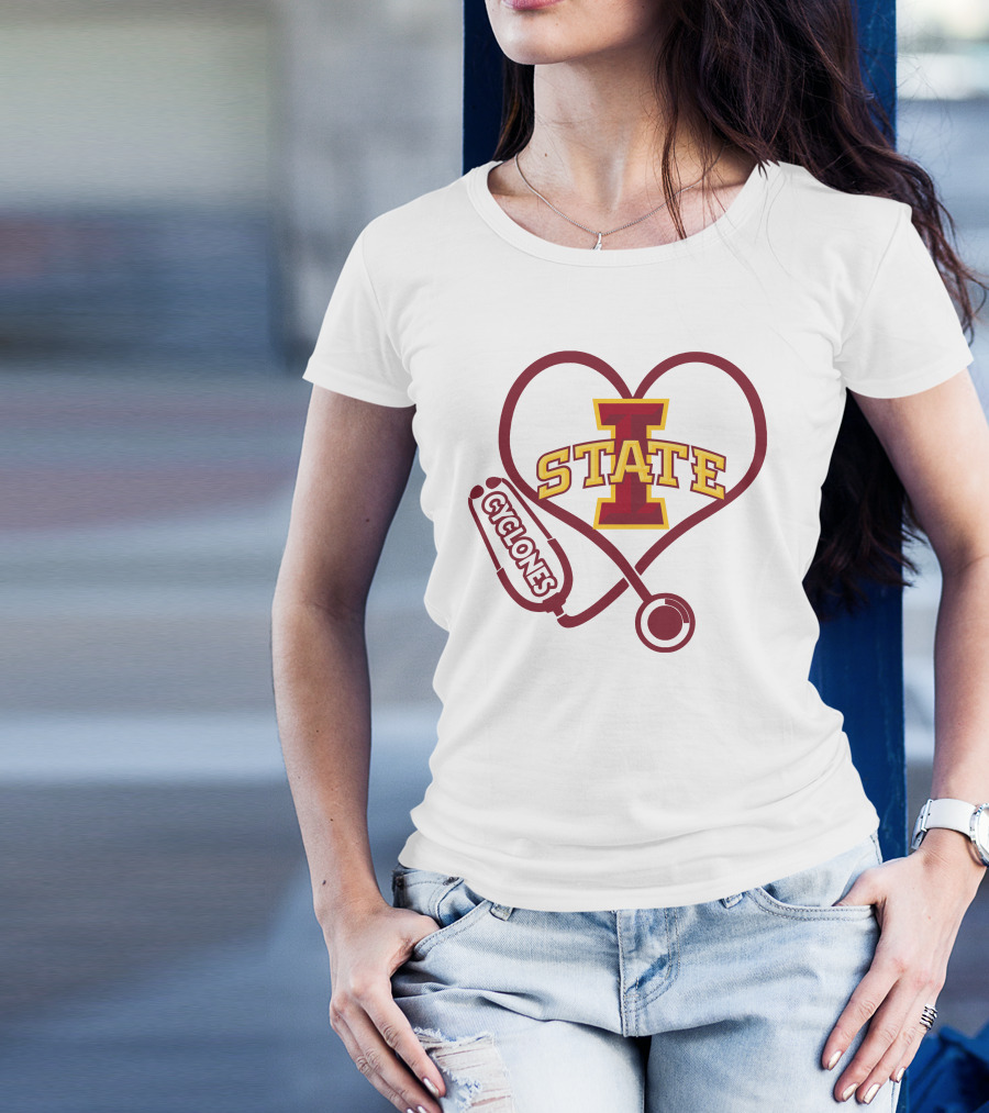 Nurse Love Heart Stethoscope Iowa State Cyclones T-Shirt