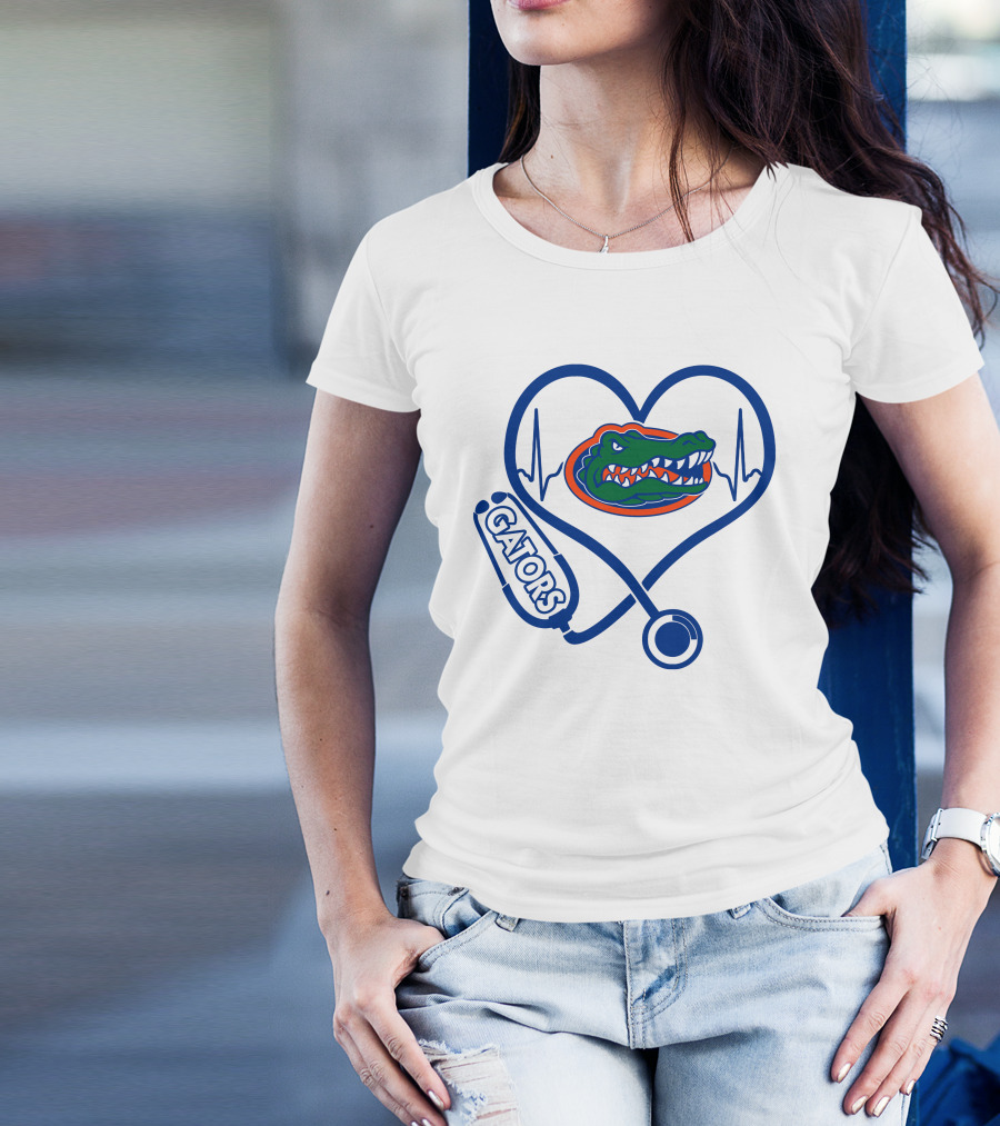 Nurse Love Gators Heartbeat Stethoscope Florida Gators T-Shirt