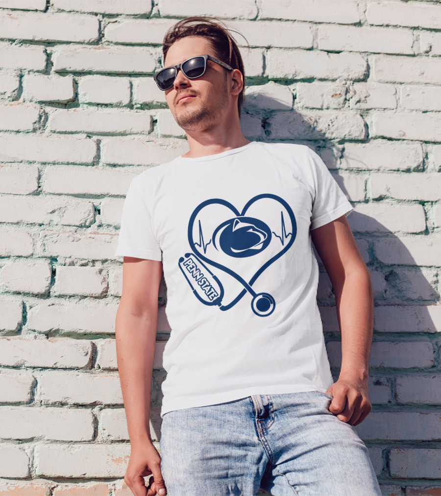 Penn State Nittany Lions Nurse Heartbeat Stethoscope Love T-Shirt