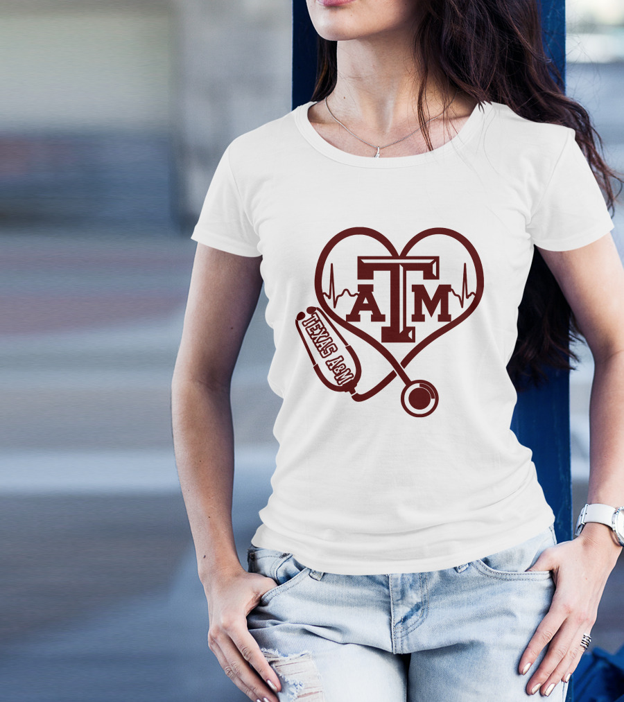 Texas A&M Aggies Nurse Heartbeat Stethoscope T-Shirt
