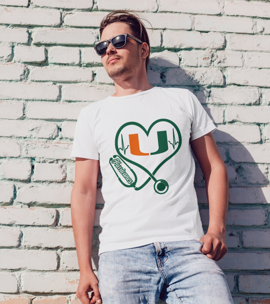 Nurse Love Miami Hurricanes Heartbeat Stethoscope U T-Shirt