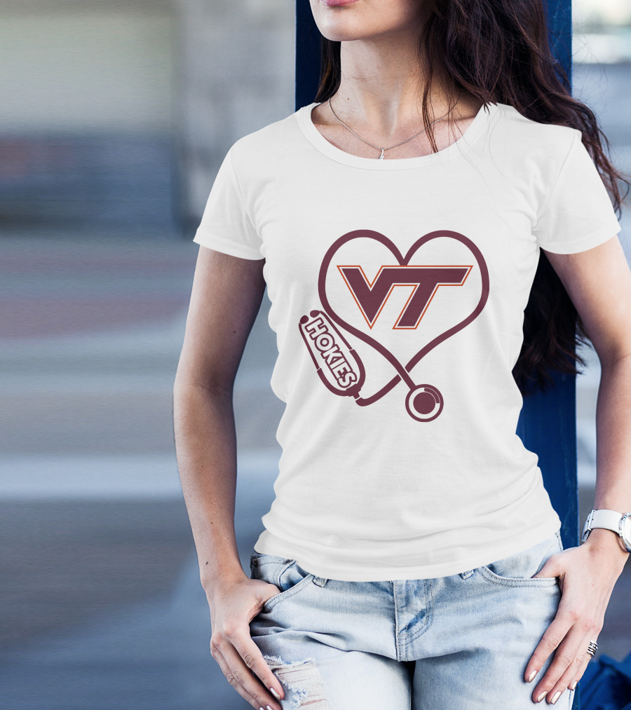 Nurse Love VT Hokies Heart Stethoscope T-Shirt