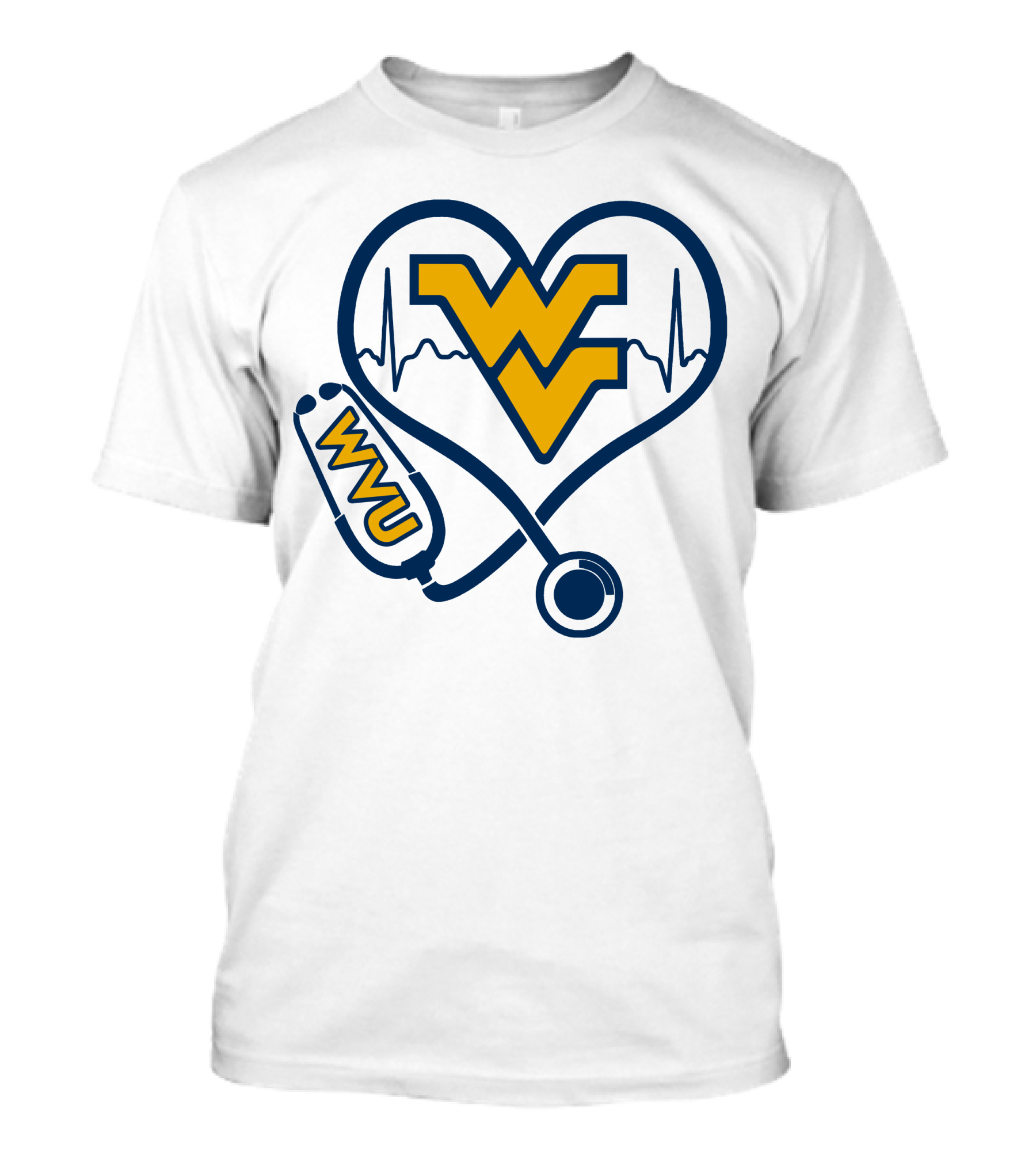 West Virginia Mountaineers Nurse Love WVU Stethoscope Heartbeat T-Shirt