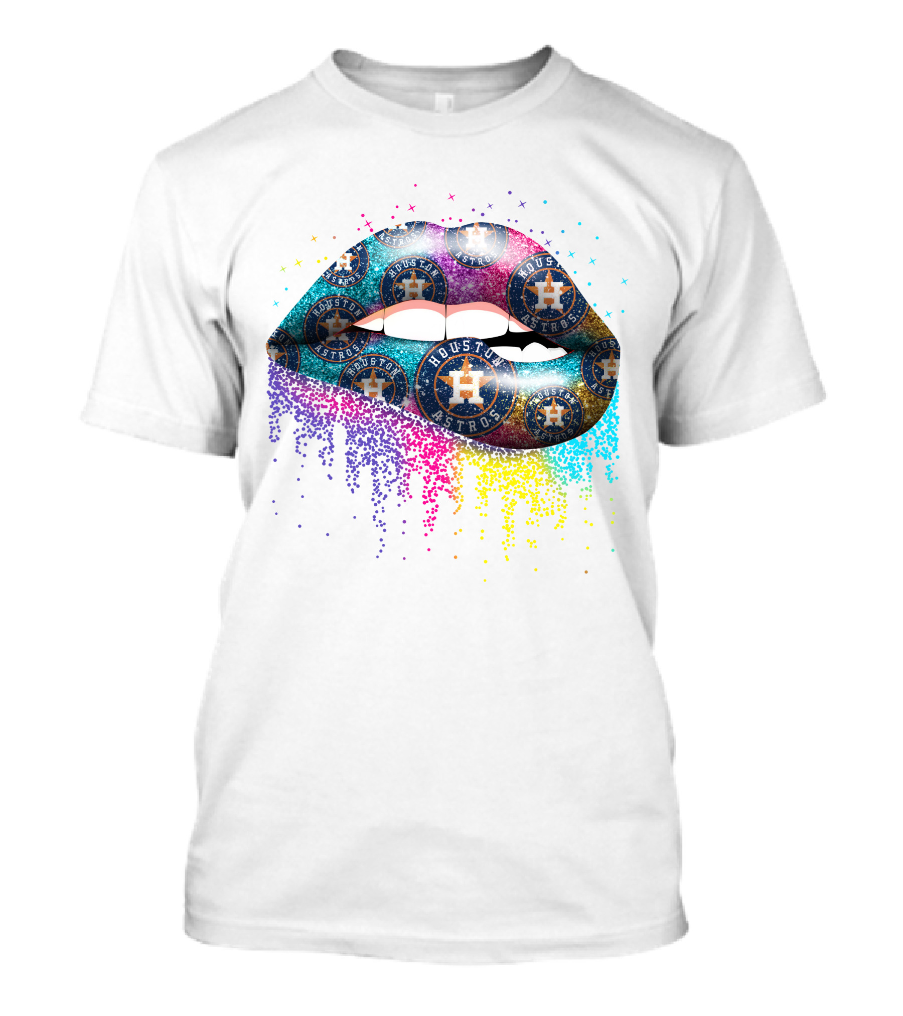 Houston Astros Glitter Lips Logo Burst T-Shirt