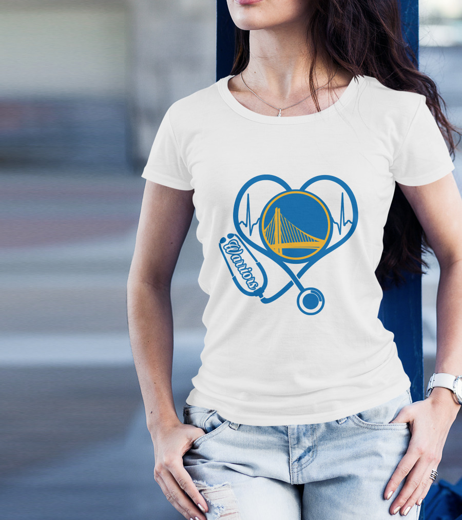 Nurse Love Warriors Heartbeat Stethoscope Golden State Bridge T-Shirt