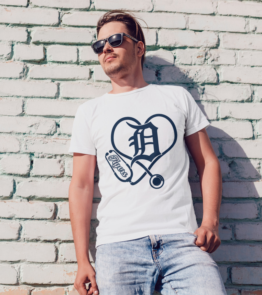Detroit Tigers Nurse Heart Stethoscope T-Shirt