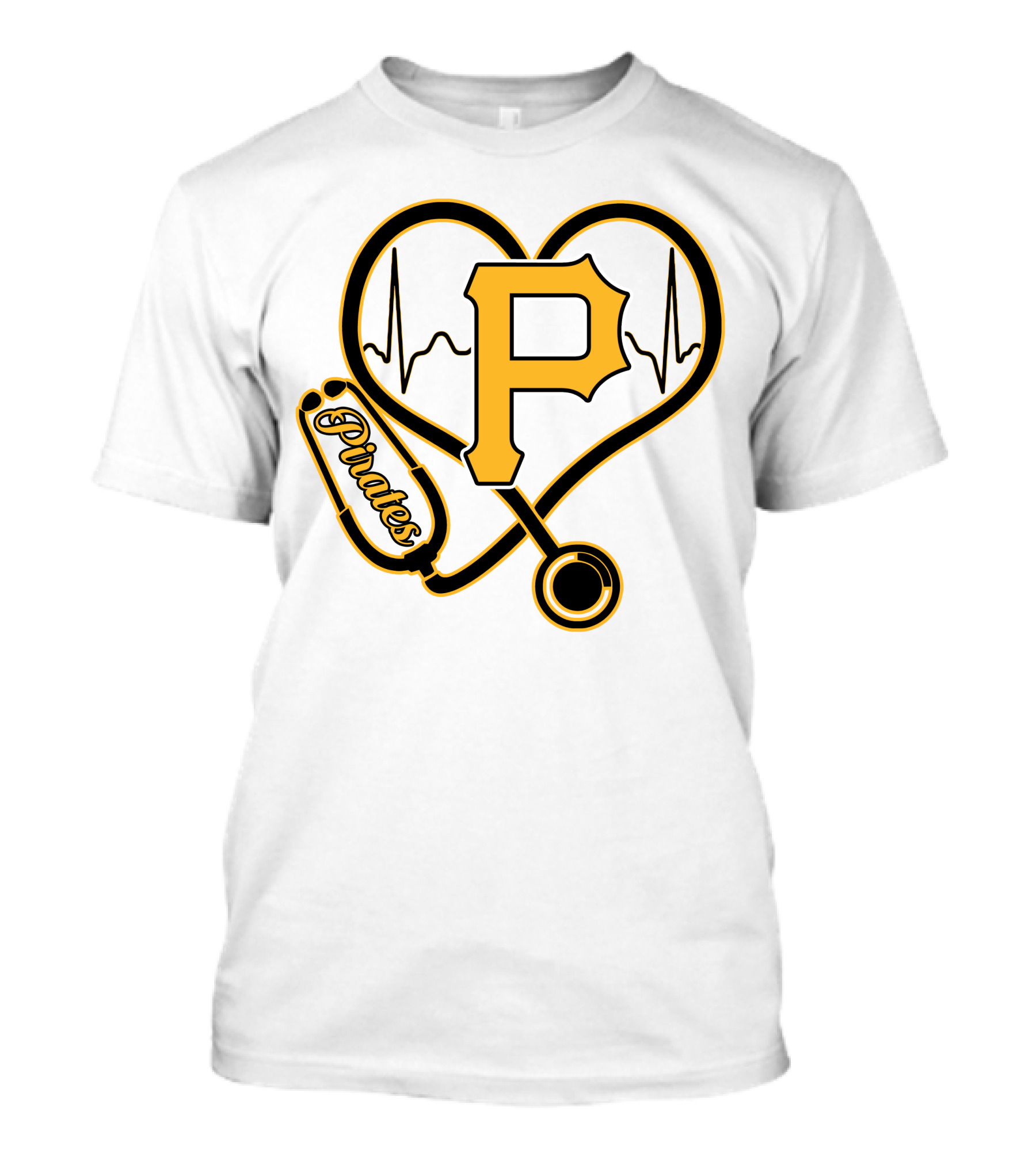 Nurse Heartbeat Stethoscope Pittsburgh Pirates Fan Love T-Shirt
