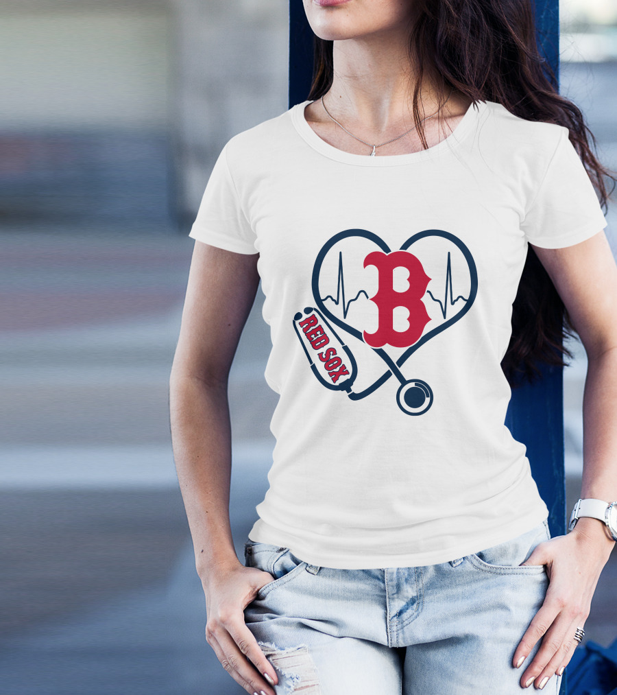 Nurse Heartbeat Love Boston Red Sox Stethoscope T-Shirt