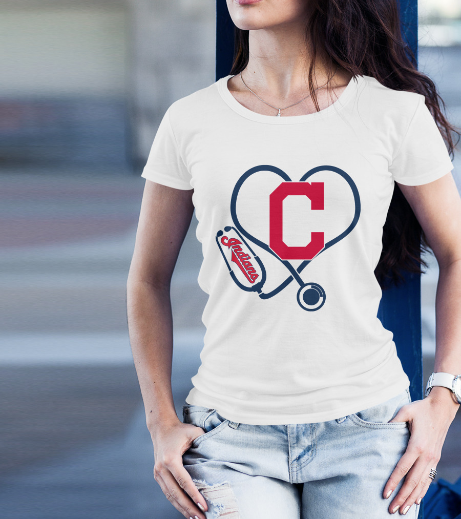 Cleveland Indians Nurse Heart With Stethoscope T-Shirt