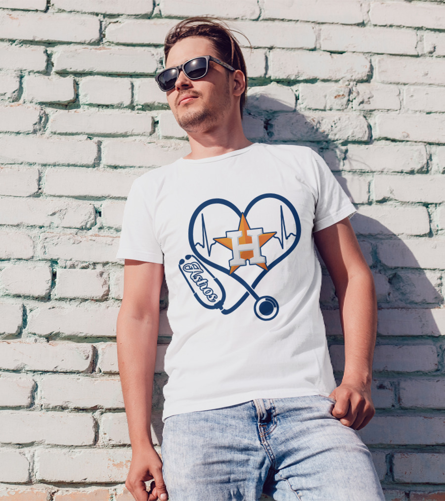 Nurse Love Astros Heartbeat Stethoscope T-Shirt