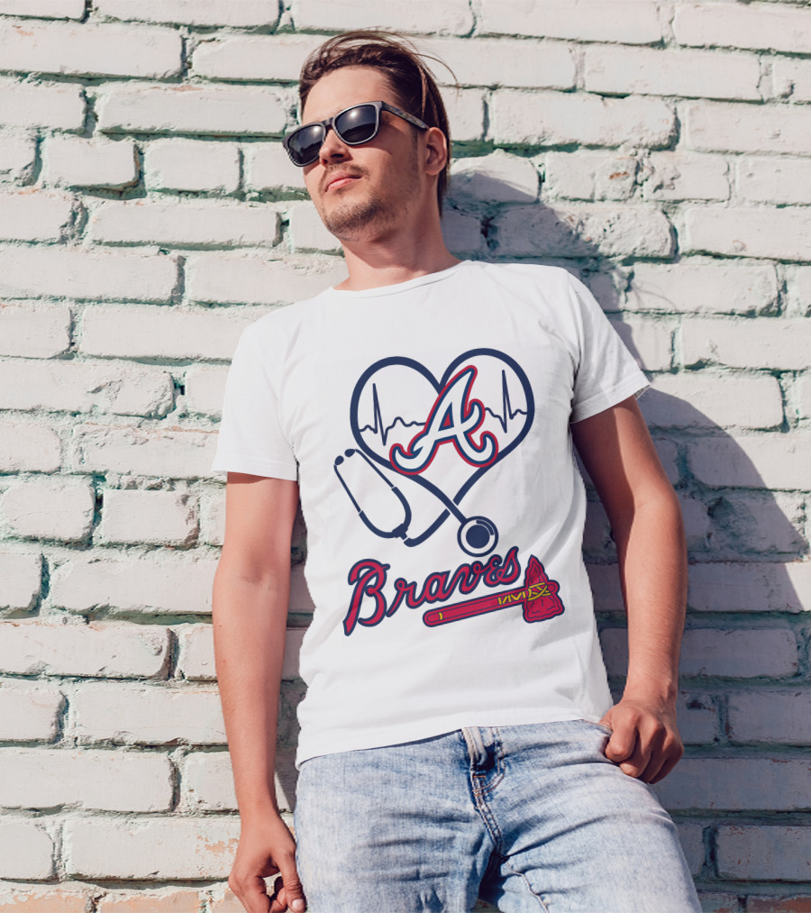 Nurse Love Braves Heartbeat Stethoscope Atlanta T-Shirt