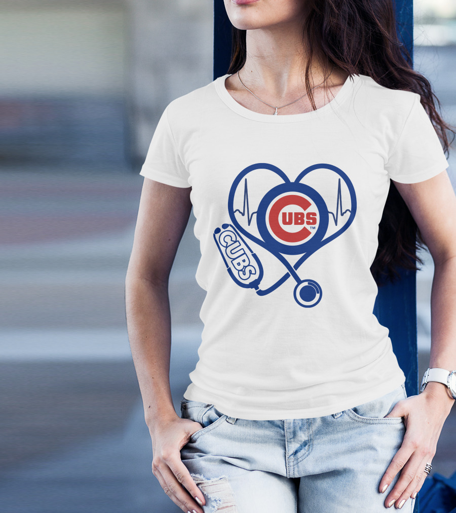 Cubs Heartbeat Nurse Stethoscope Chicago Cubs T-Shirt
