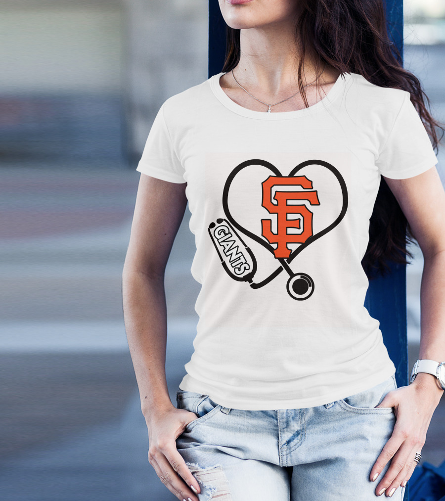 San Francisco Giants Nurse Love Heart Stethoscope T-Shirt