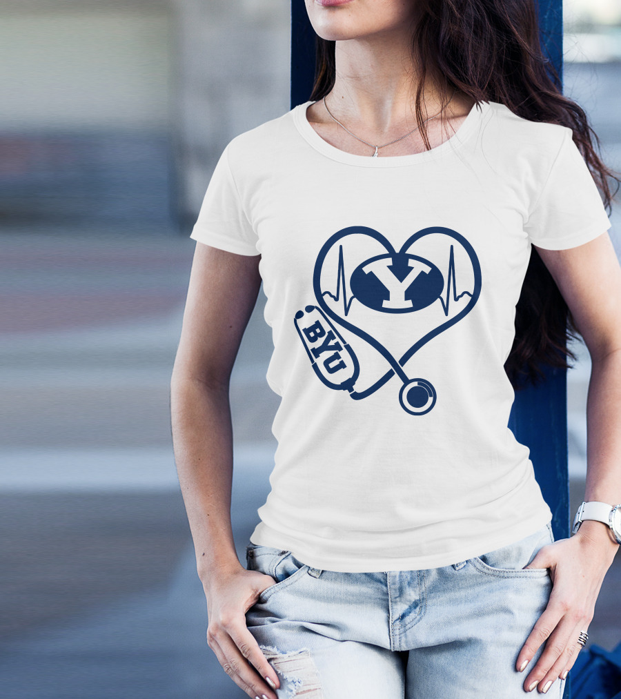 Nurse Love BYU Heartbeat Stethoscope T-Shirt