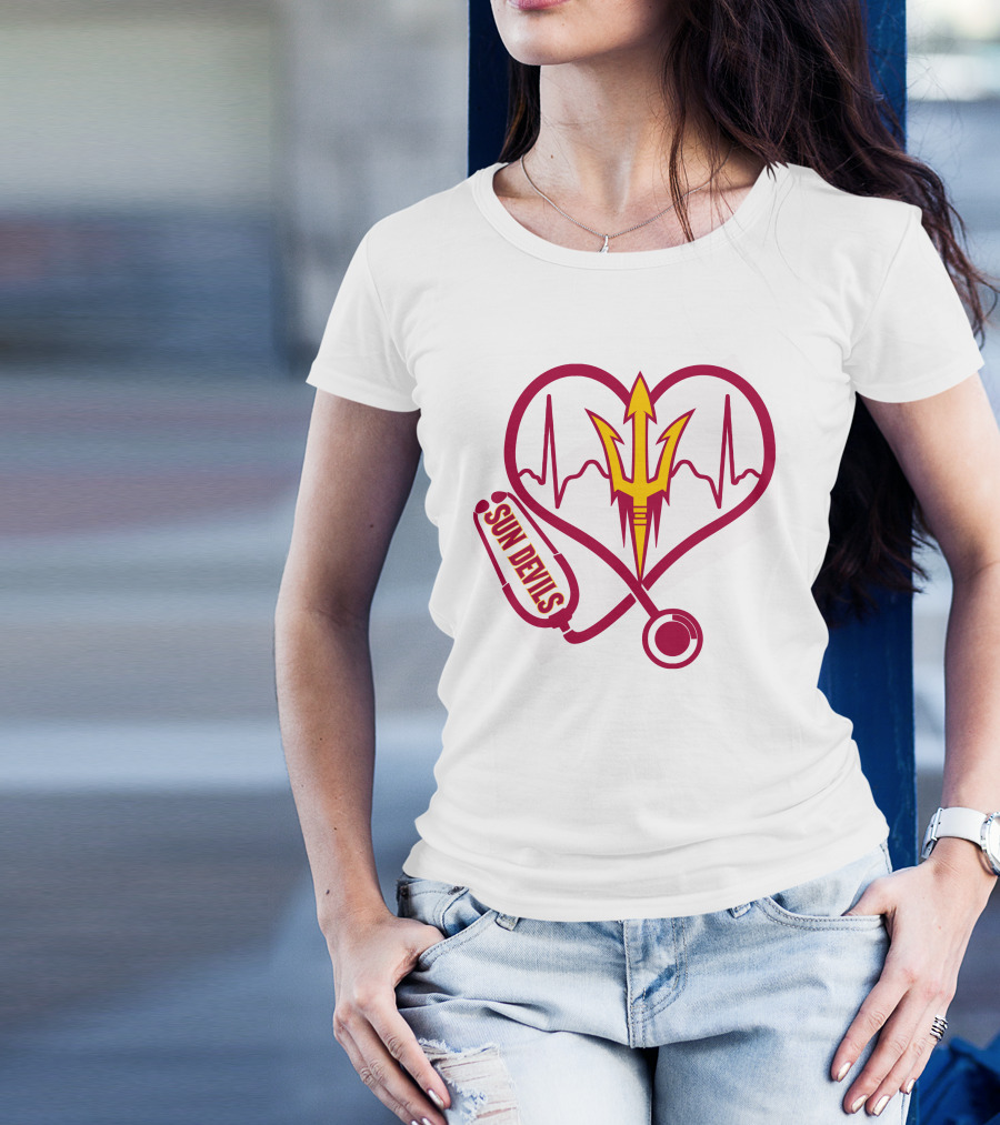 Nurse Love Arizona State Sun Devils Heartbeat Stethoscope T-Shirt