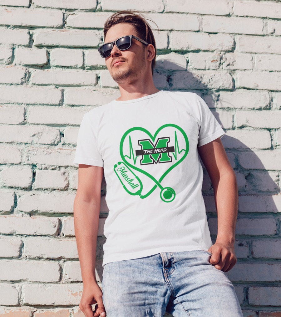 Marshall Thundering Herd Nurse Love Heartbeat Stethoscope T-Shirt