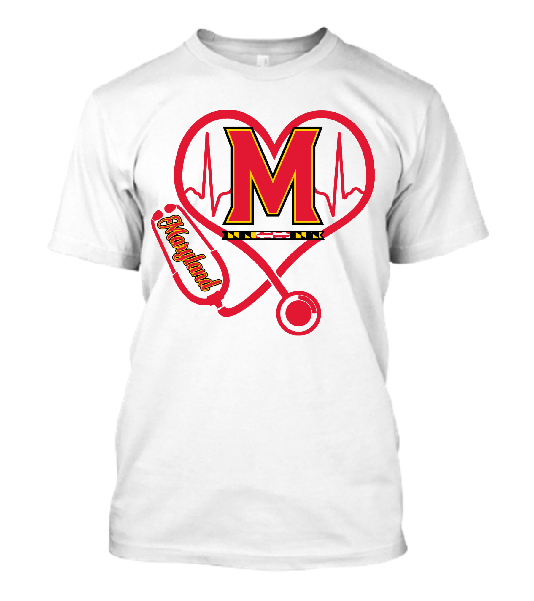 Nurse Love Maryland Terps Heartbeat Stethoscope T-Shirt