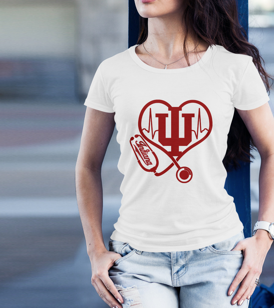 Indiana University Nurse Love Hoosiers Stethoscope Heartbeat T-Shirt