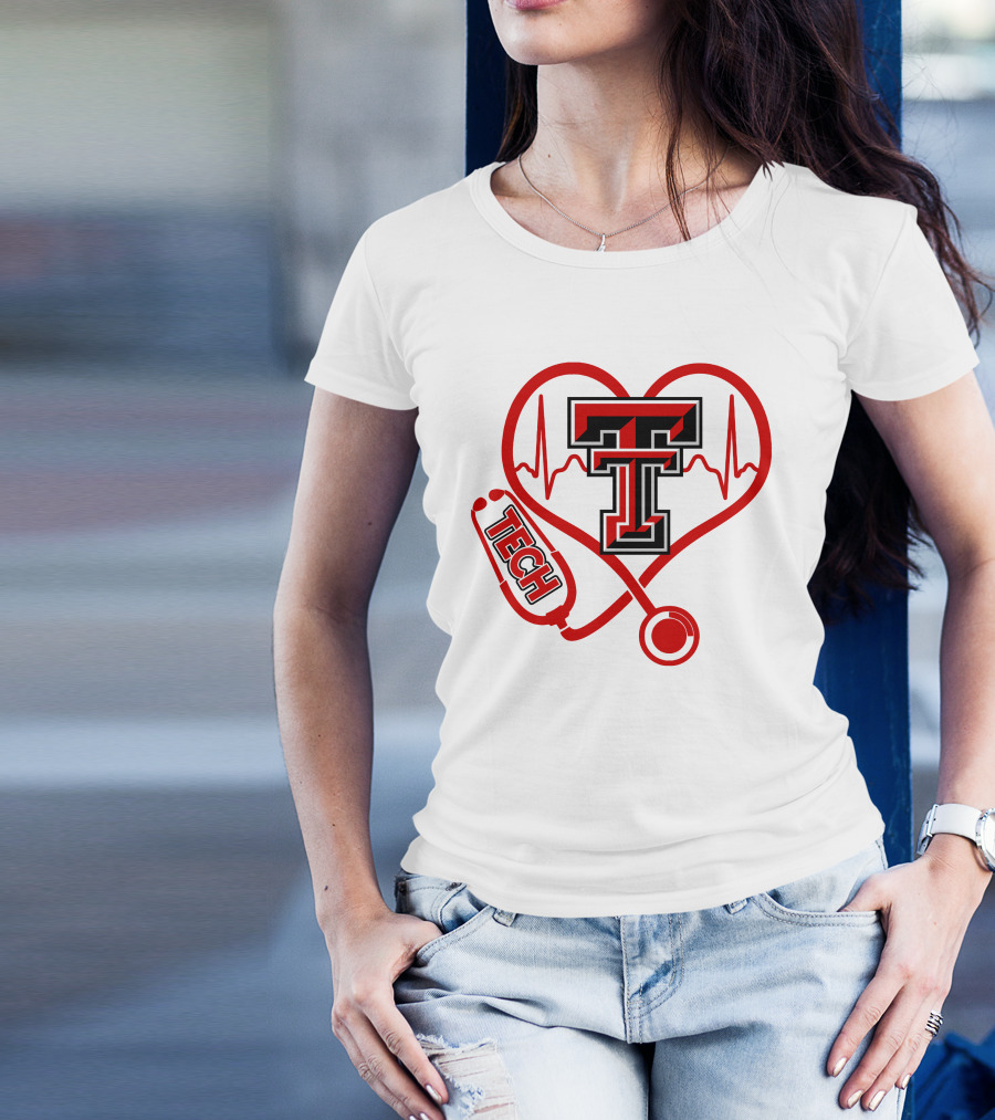 Texas Tech Nurse Heart Stethoscope Love T-Shirt