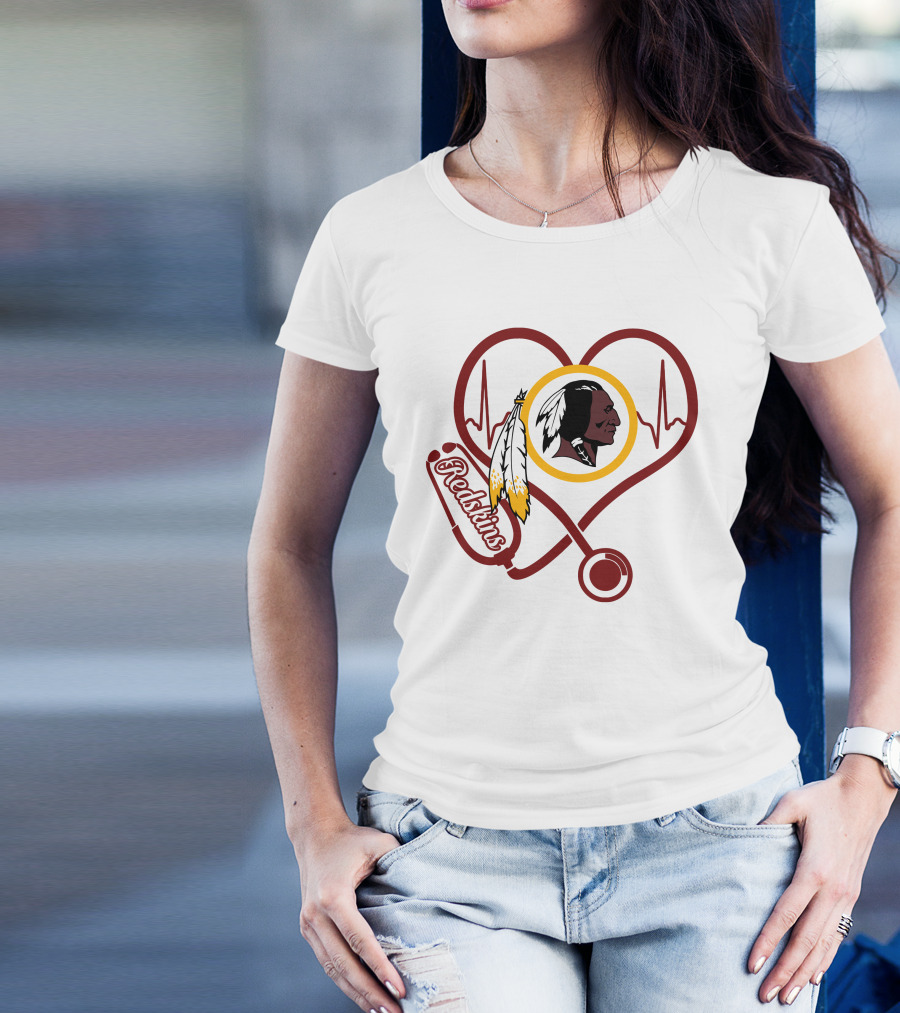 Nurse Love Heartbeat Redskins Stethoscope T-Shirt