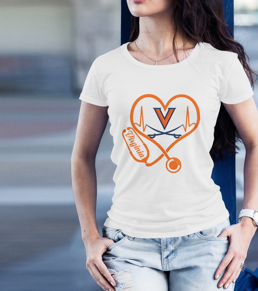 Nurse Love Virginia Cavaliers Stethoscope Heart T-Shirt