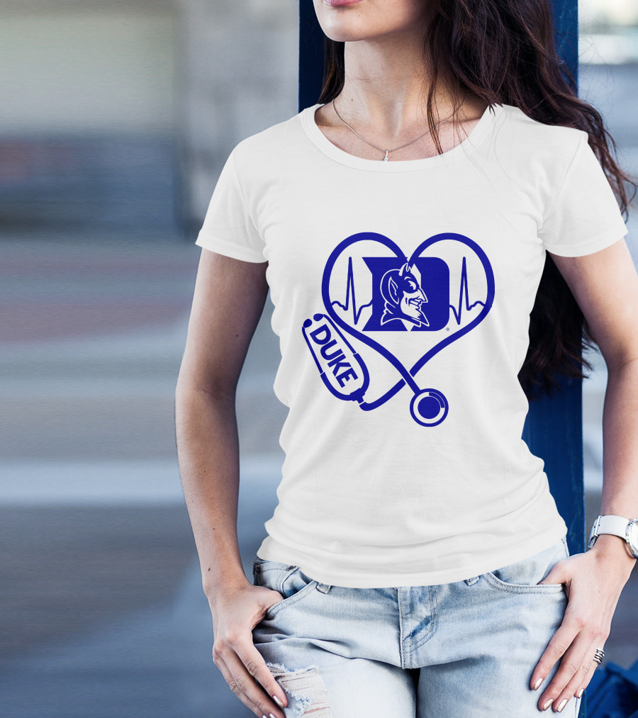 Duke Blue Devils Nurse Love Heartbeat Stethoscope T-Shirt
