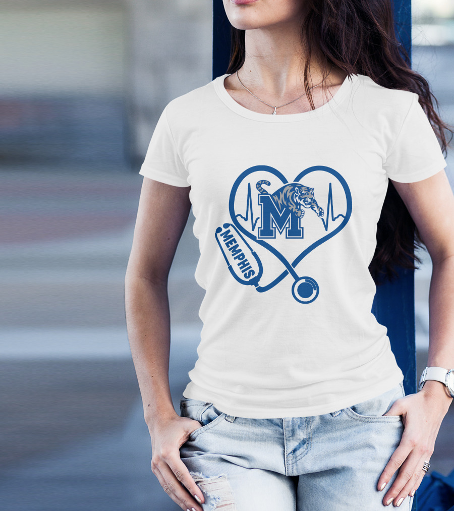 Memphis Tigers Nurse Heartbeat Stethoscope T-Shirt