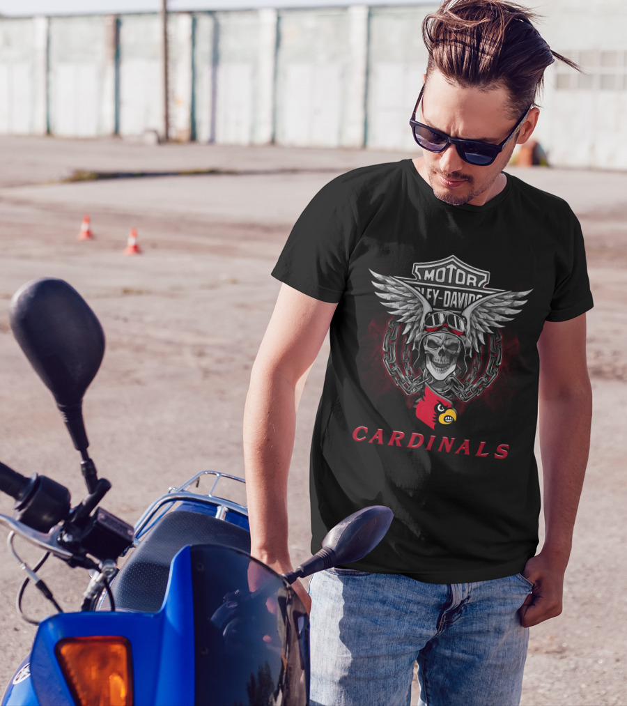 Motor Harley Davidson Louisville Cardinals Skull Wings T-Shirt