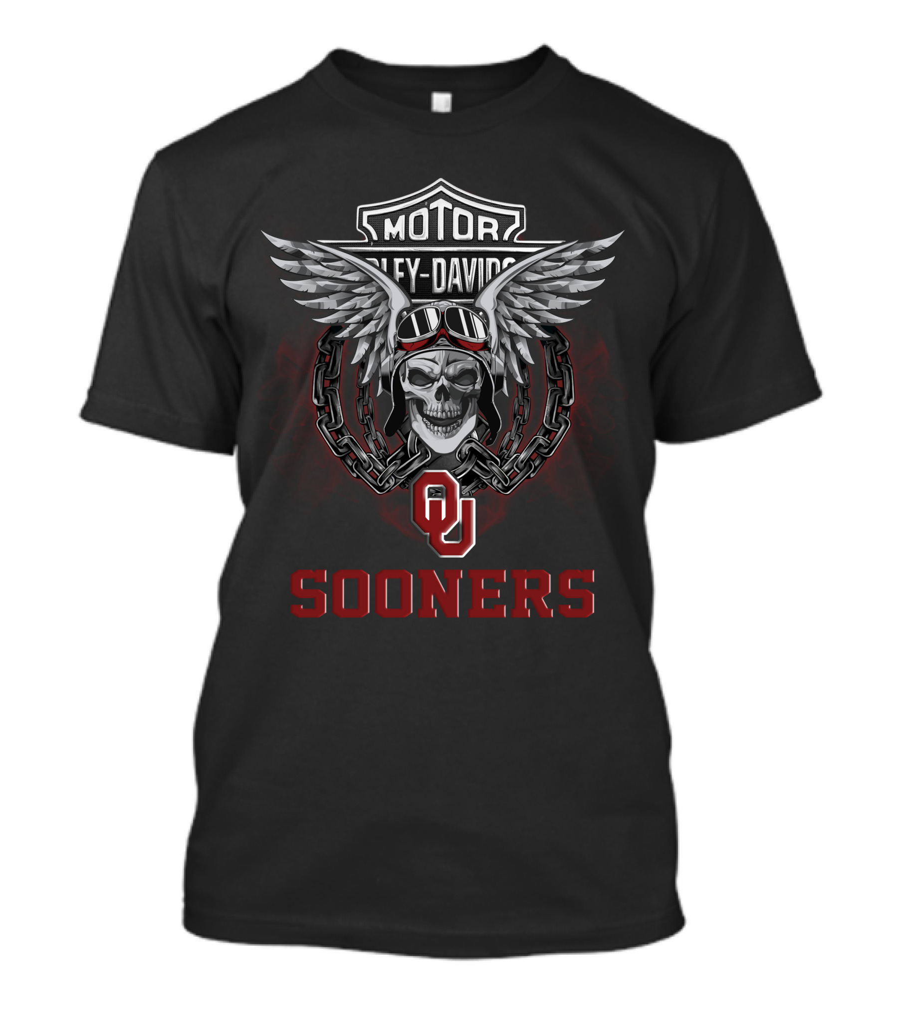 Harley Davidson Motor Oklahoma Sooners Skull Wings Goggles Chains T-Shirt