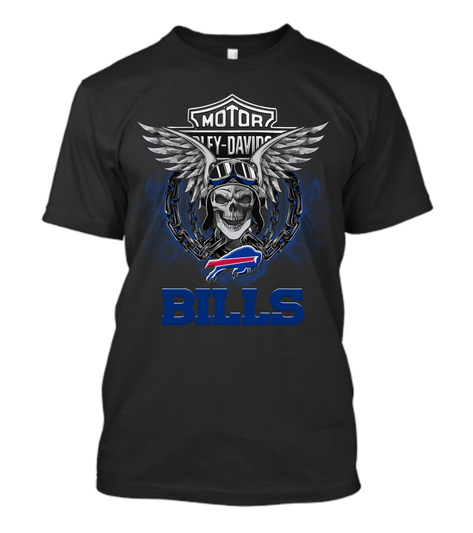 Harley Davidson Buffalo Bills Nfl Biker Skull Wings T-Shirt