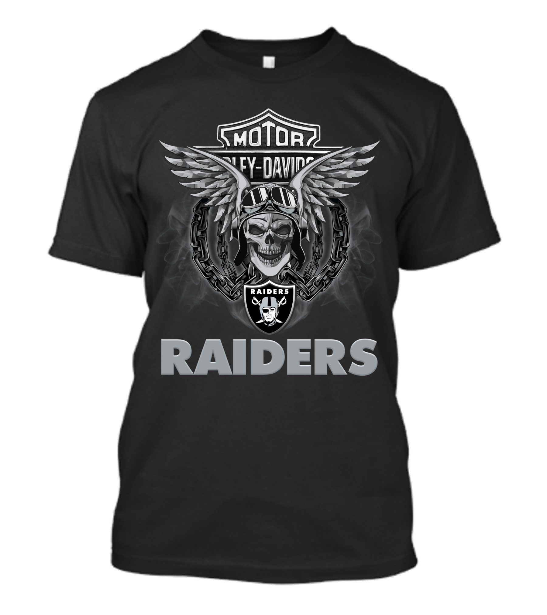 Harley Davidson Motor Skull Wings Biker Nfl Las Vegas Raiders T-Shirt