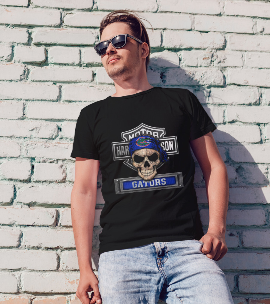 Harley Davidson Motorcycle Biker Skull Florida Gators Ncaa T-Shirt
