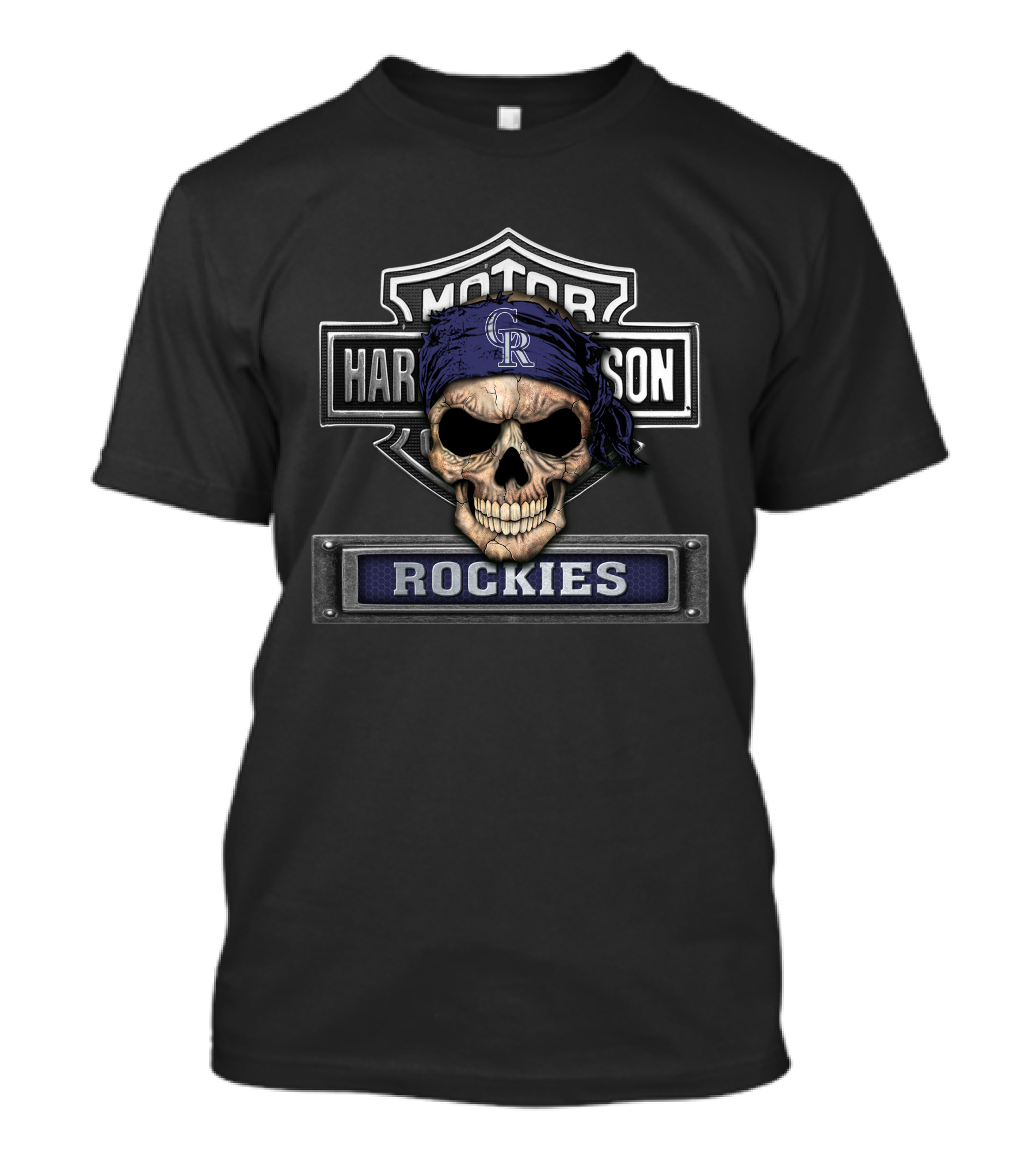 Harley Davidson Motorcycle Skull Rockies Cr Bandana T-Shirt