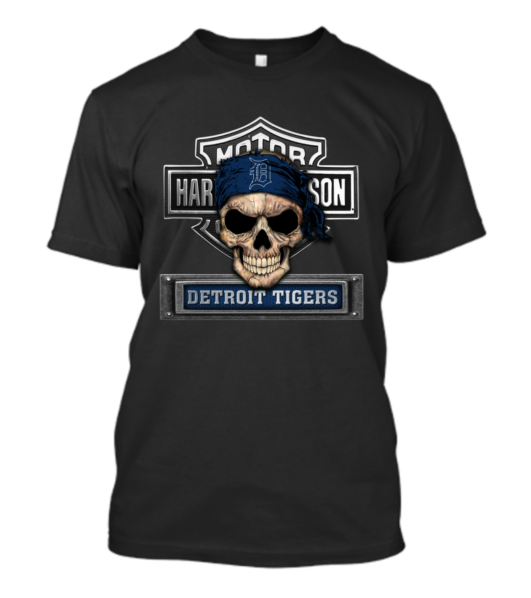 Harley Davidson Motor Skull Detroit Tigers Biker T-Shirt