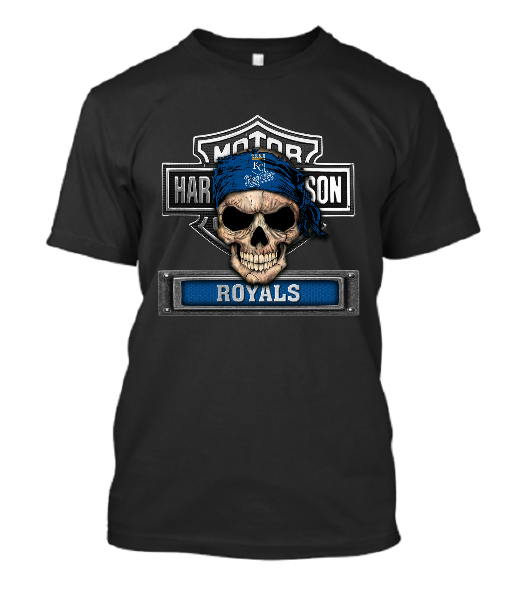 Harley Davidson Motorcycle Biker Kansas City Royals Skull Helmet T-Shirt