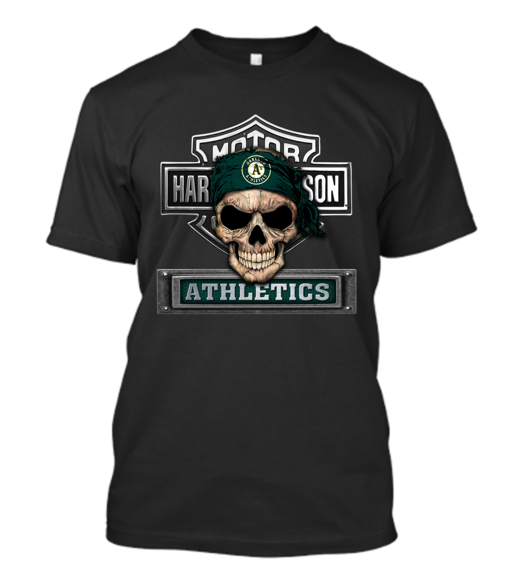 Harley Davidson Athletics Oakland Mlb Biker Skull T-Shirt