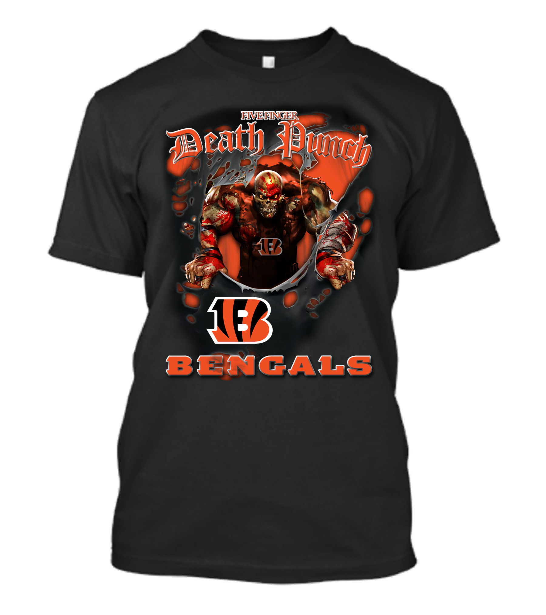 Five Finger Death Punch Nfl Cincinnati Bengals Biker Theme With Harley Davidson Elements T-Shirt
