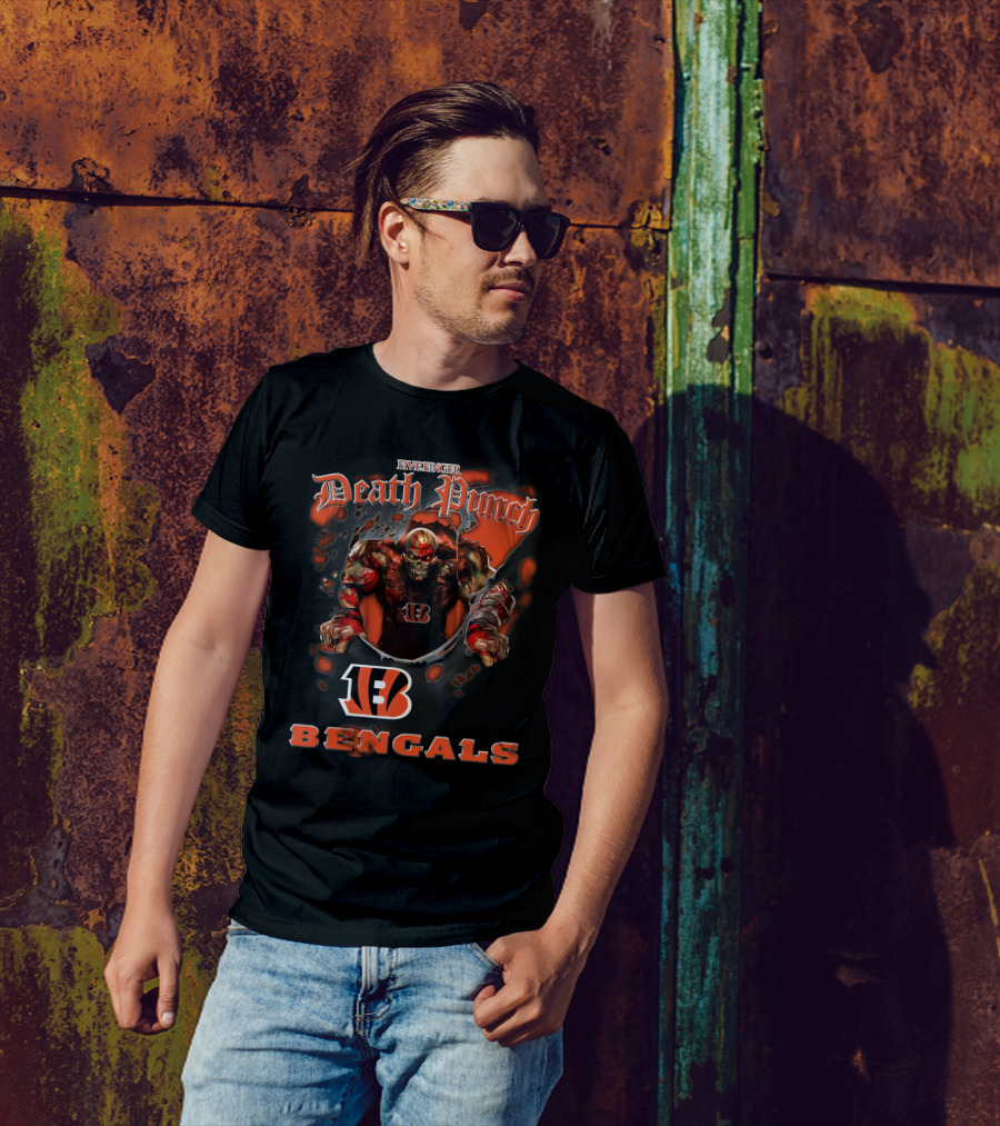 Five Finger Death Punch Nfl Cincinnati Bengals Biker Theme With Harley Davidson Elements T-Shirt