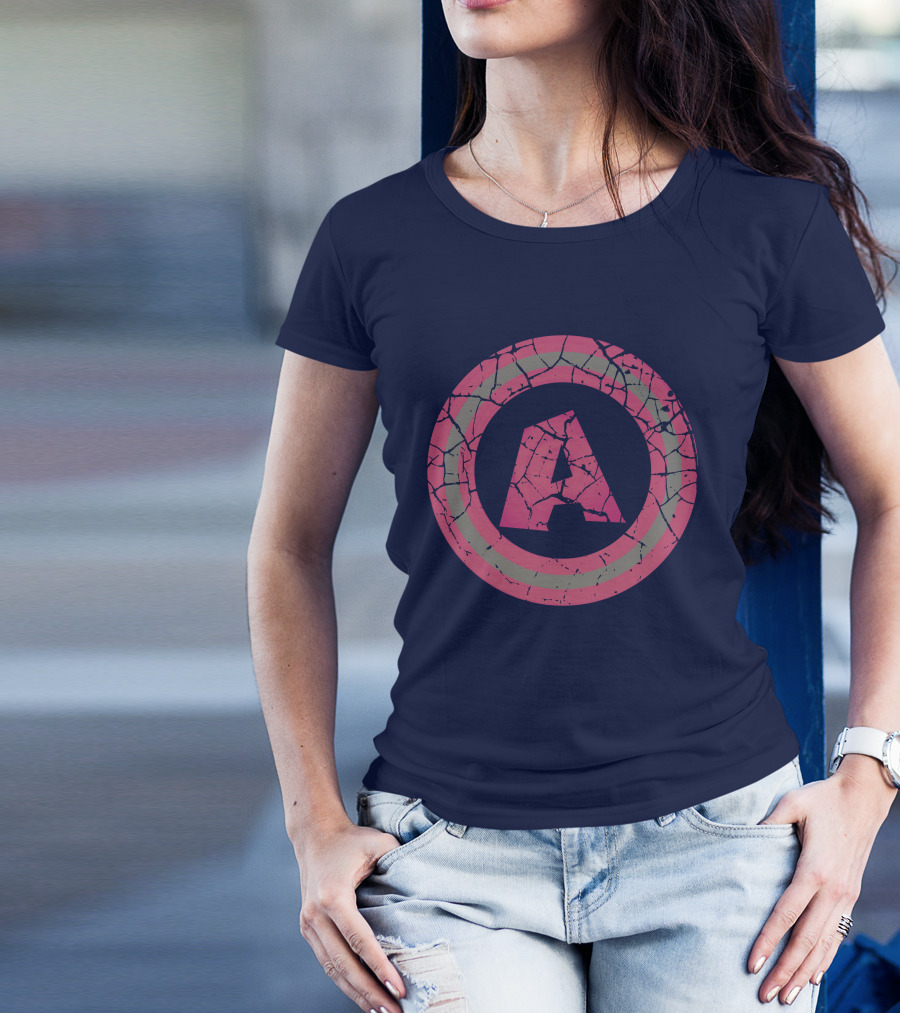 Cracked Pink And Grey Letter A With Circle T-Shirt
