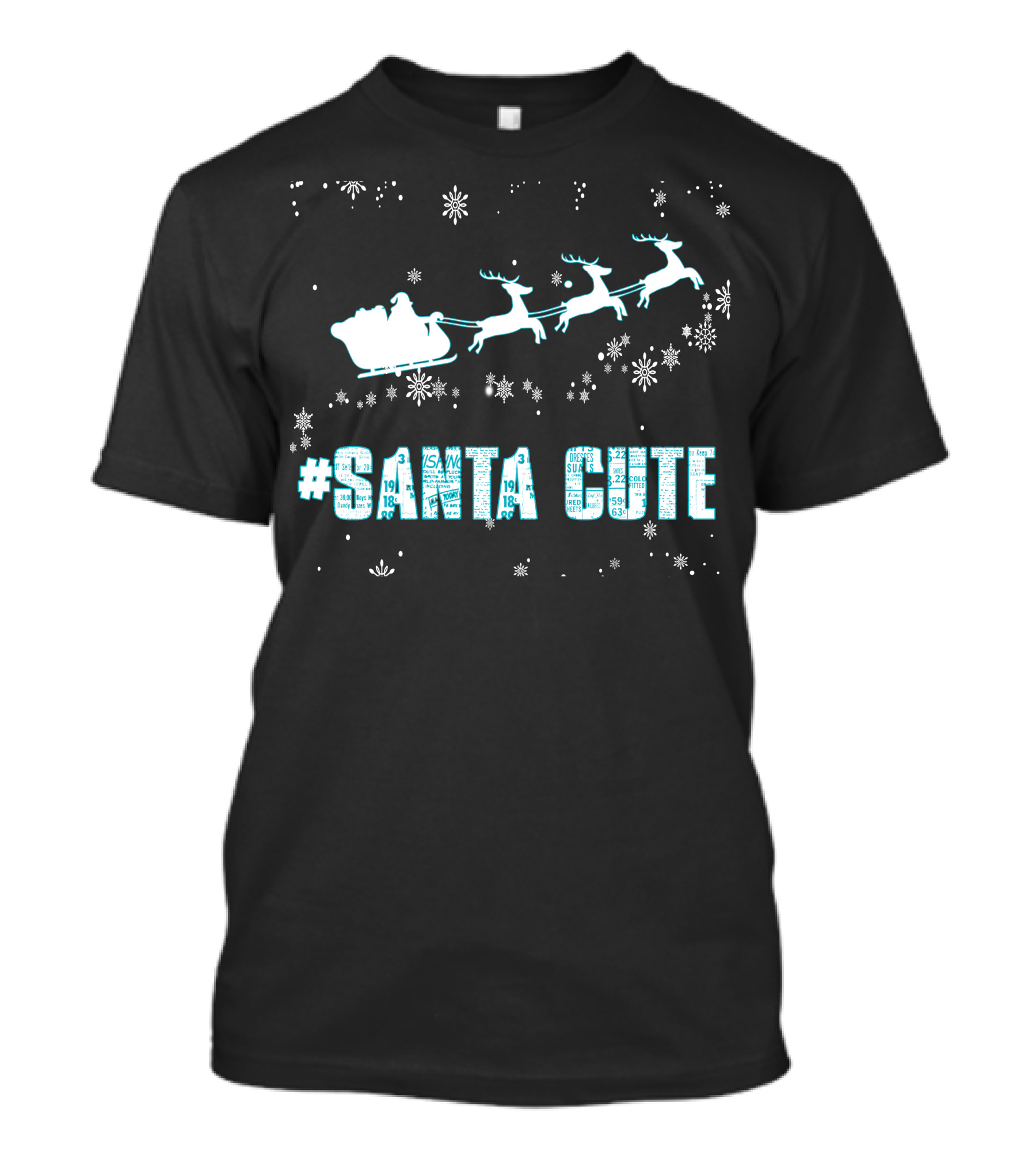 Santa Cute Reindeer Sleigh Snowflakes T-Shirt