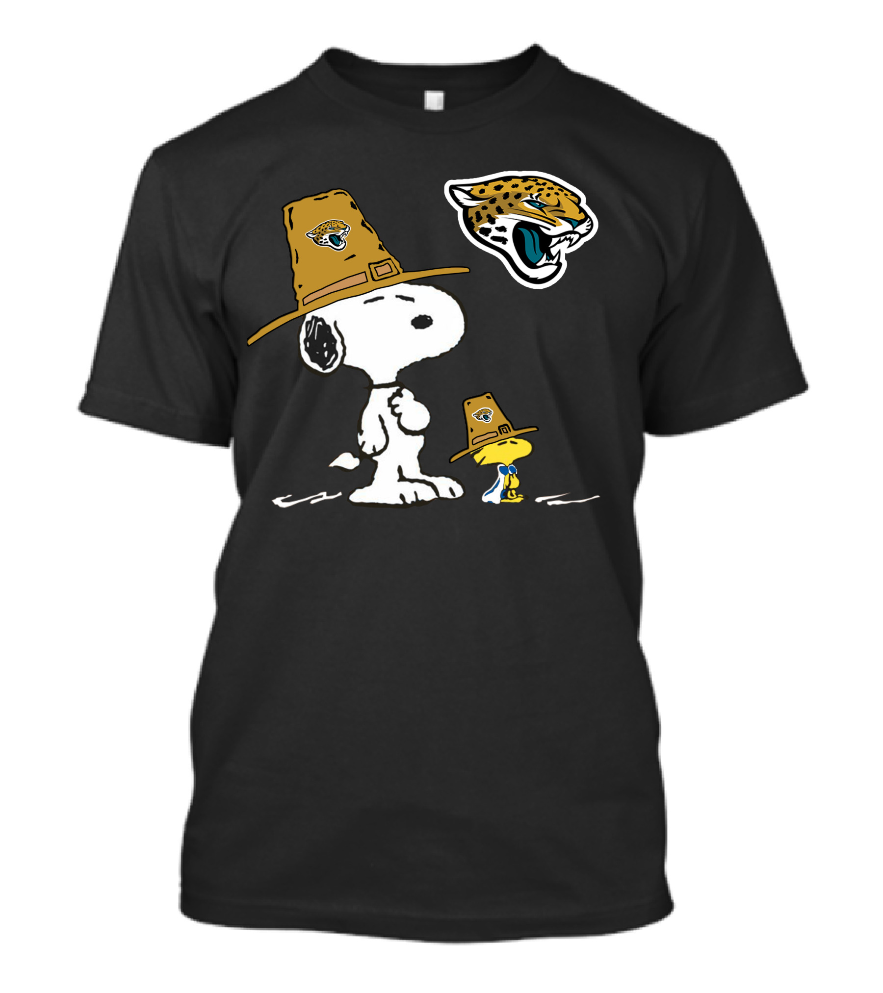 Snoopy And Woodstock With Jacksonville Jaguars Pilgrim Hats T-Shirt