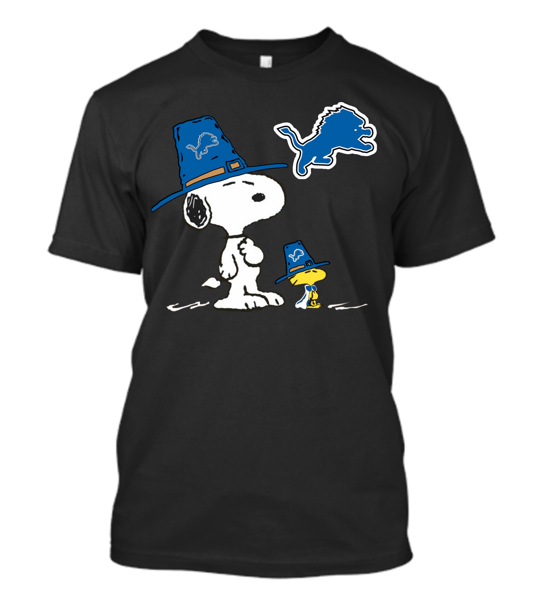 Snoopy Woodstock Detroit Lions Thanksgiving Pilgrim Hats T-Shirt