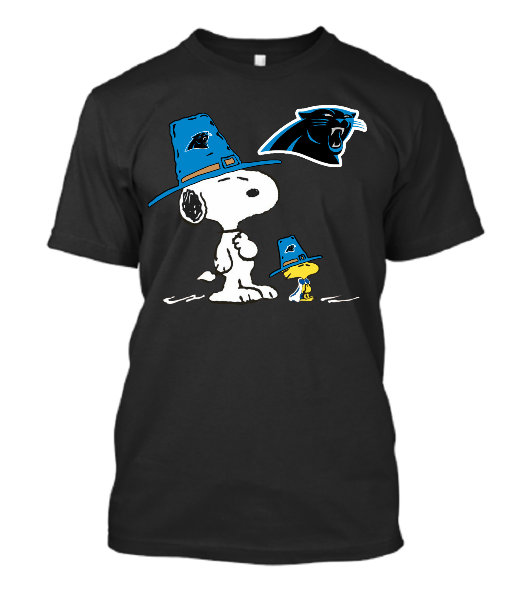 Carolina Panthers Snoopy Thanksgiving Pilgrim Hat Peanuts T-Shirt