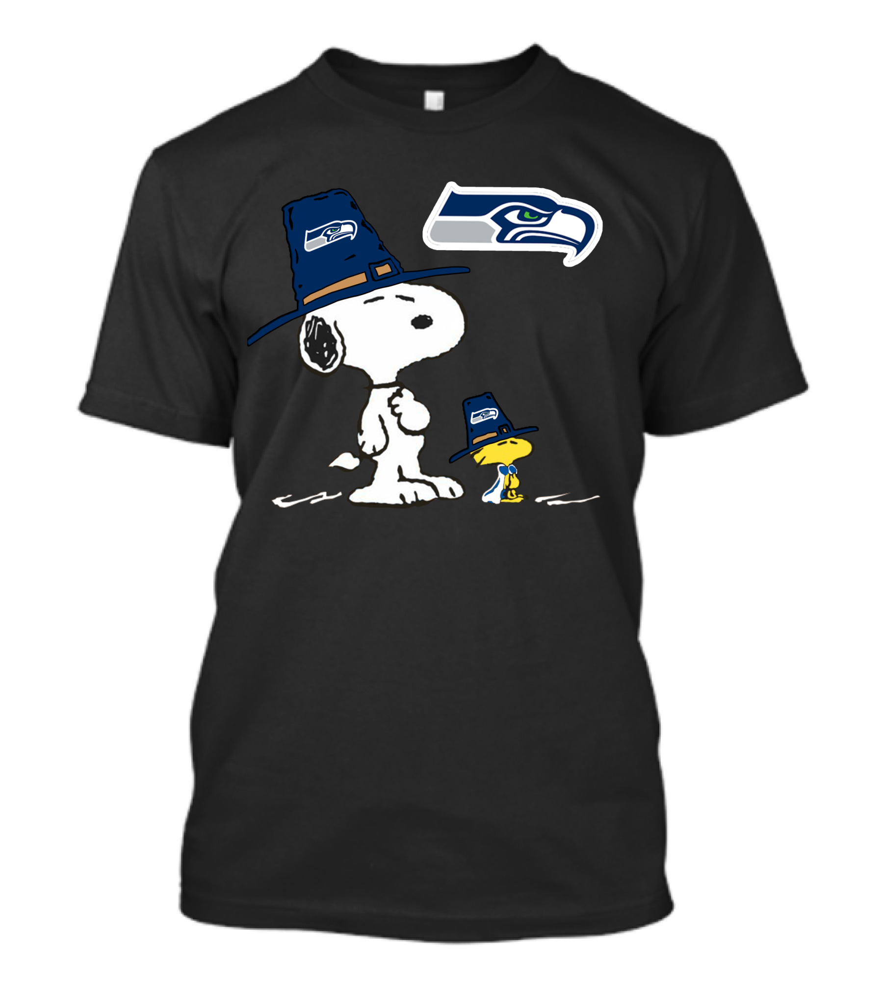 Seattle Seahawks Snoopy And Woodstock Thanksgiving Hat Football Celebration T-Shirt