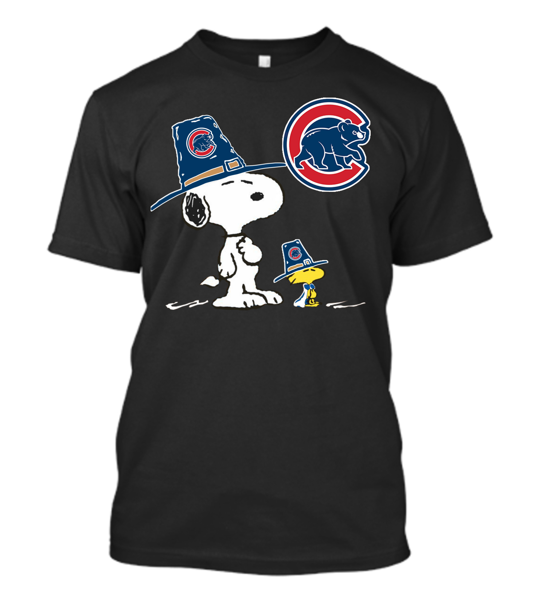 Chicago Cubs Snoopy And Woodstock Wearing Cubs Hats T-Shirt